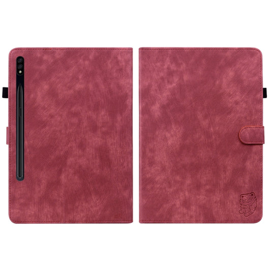 For Samsung Galaxy Tab S7+/Tab S8+ Tiger Pattern Flip Leather Tablet Case(Red) by bashfashion