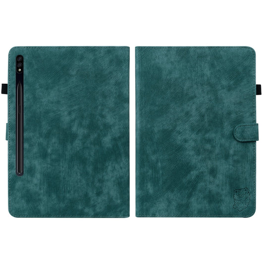 For Samsung Galaxy Tab S7+/Tab S8+ Tiger Pattern Flip Leather Tablet Case(Dark Green) by bashfashion