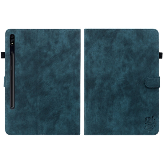 For Samsung Galaxy Tab S7+/Tab S8+ Tiger Pattern Flip Leather Tablet Case(Dark Blue) by bashfashion
