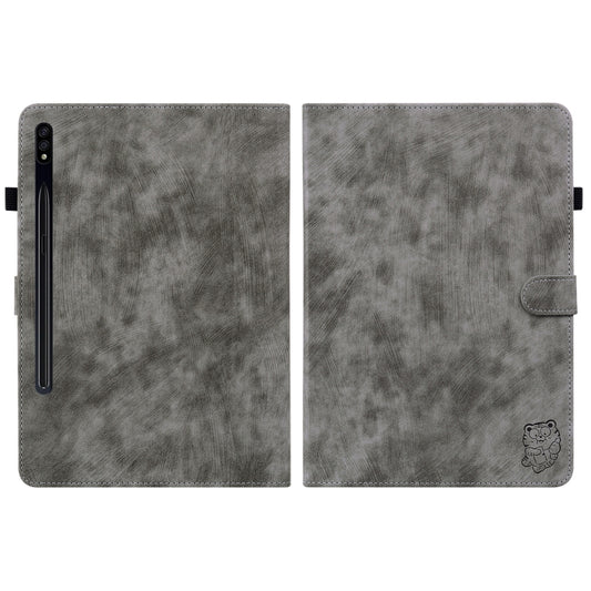 For Samsung Galaxy Tab S9 Tiger Pattern Flip Leather Tablet Case(Grey) by bashfashion