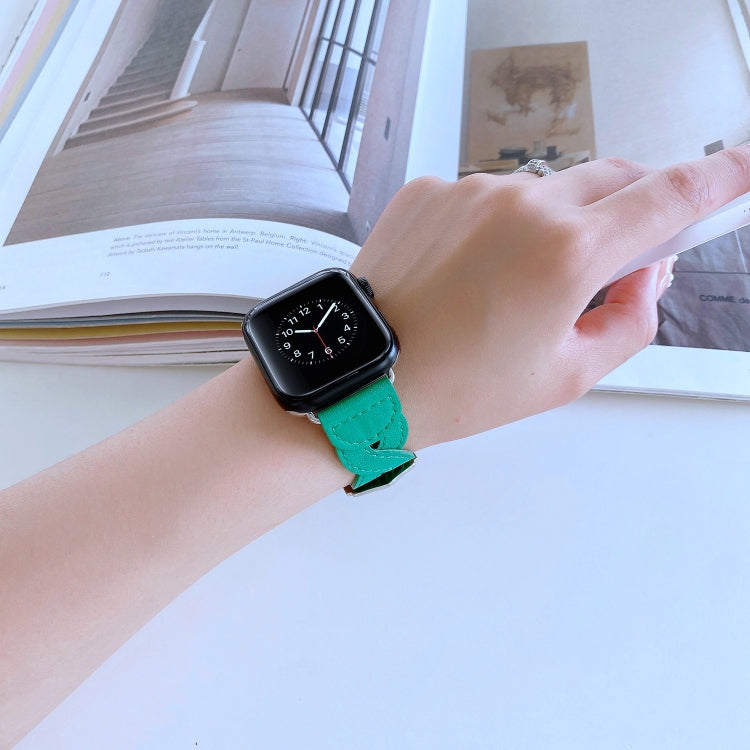 Twist Stitched Genuine Leather Watch Band For Apple Watch Series 9&8&7 41mm / SE 3&SE 2&6&SE&5&4 40mm / 3&2&1 38mm(Green) by bashfashion