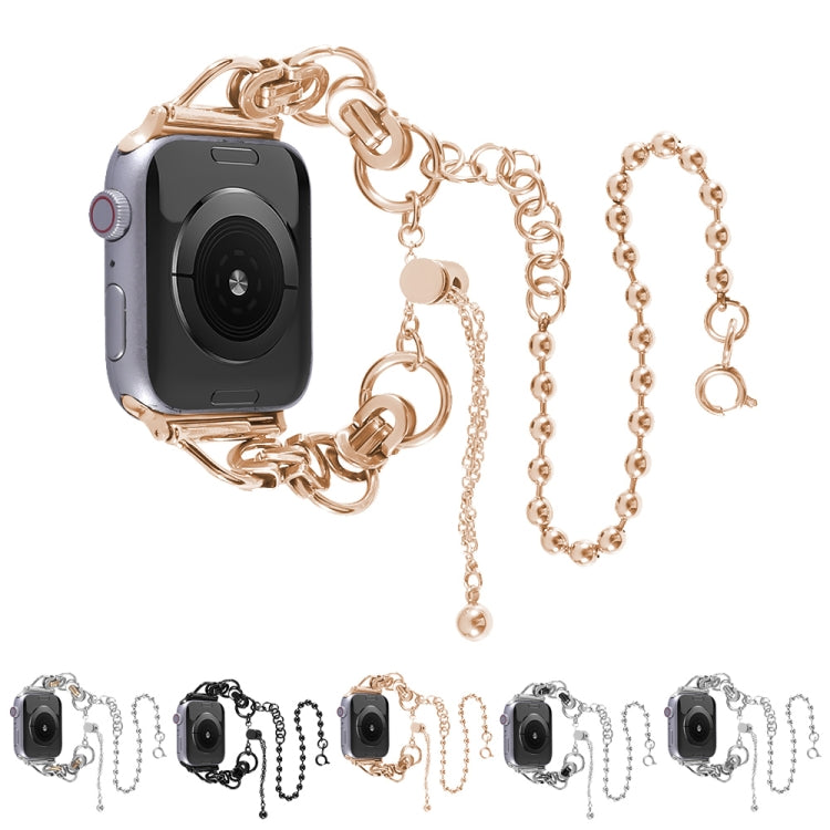 Double Chain 2-bead Stainless Steel Watch Band For Apple Watch Ultra 49mm&Watch Ultra 2 49mm / Series 9&8&7 45mm / SE 3&SE 2&6&SE&5&4 44mm / 3&2&1 42mm(Silver) by bashfashion