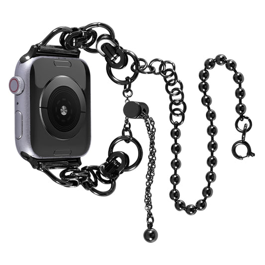 Double Chain 2-bead Stainless Steel Watch Band For Apple Watch Series 9&8&7 41mm / SE 3&SE 2&6&SE&5&4 40mm / 3&2&1 38mm(Black) by bashfashion