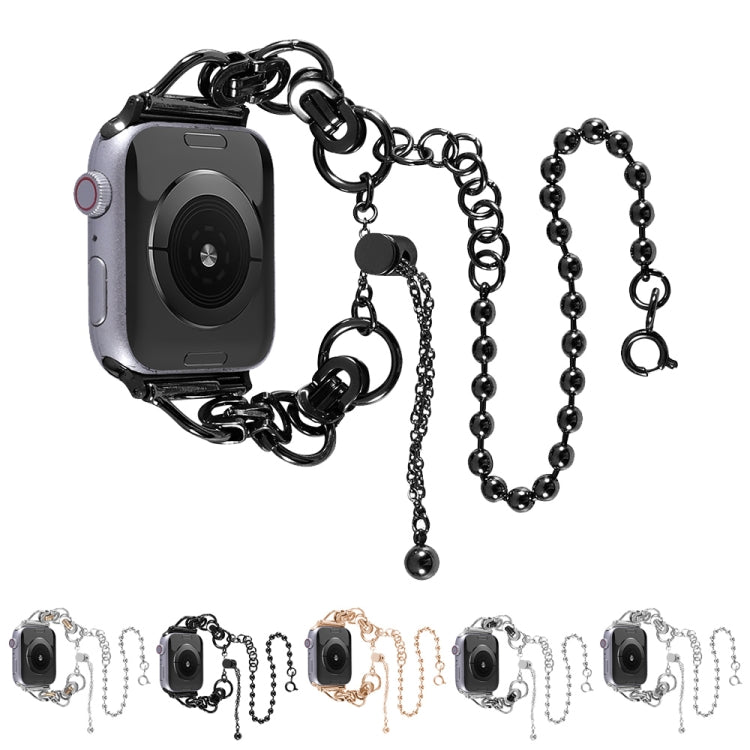 Double Chain 2-bead Stainless Steel Watch Band For Apple Watch Series 9&8&7 41mm / SE 3&SE 2&6&SE&5&4 40mm / 3&2&1 38mm(Silver and Black) by bashfashion