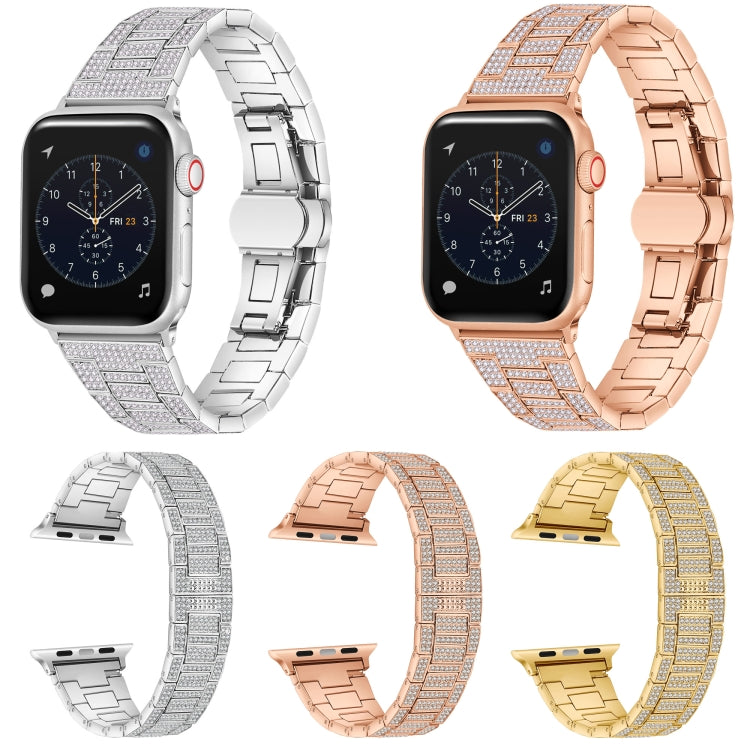 Diamond Metal Watch Band For Apple Watch Series 9&8&7 41mm / SE 3&SE 2&6&SE&5&4 40mm / 3&2&1 38mm(Silver) by bashfashion