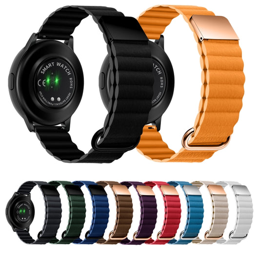 For Samsung Galaxy Watch3 45mm 20mm Magnetic Buckle Leather Watch Band(Khaki) by bashfashion