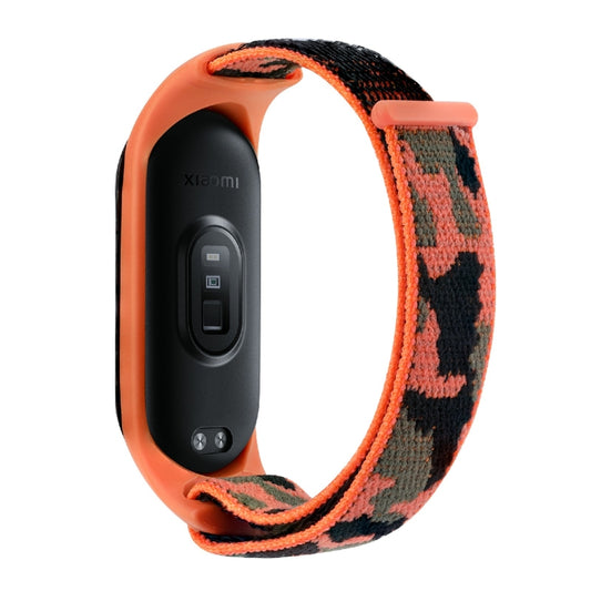 For Xiaomi Mi Band 5/6/7 Nylon Loop Integrated Camo Woven Strap(Orange Camouflage) by bashfashion