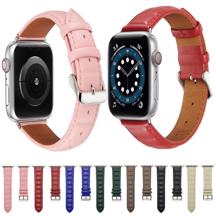 Genuine Leather Watch Band For Apple Watch Series 9&8&7 41mm / SE 3&SE 2&6&SE&5&4 40mm / 3&2&1 38mm(Red) by bashfashion