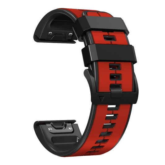 For Garmin Fenix 7 Vertical Stripes Two-color Silicone Watch Band(Red Black) by bashfashion