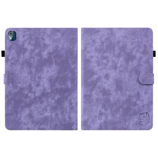 For Nokia T10 Tiger Pattern PU Tablet Case(Purple) by bashfashion