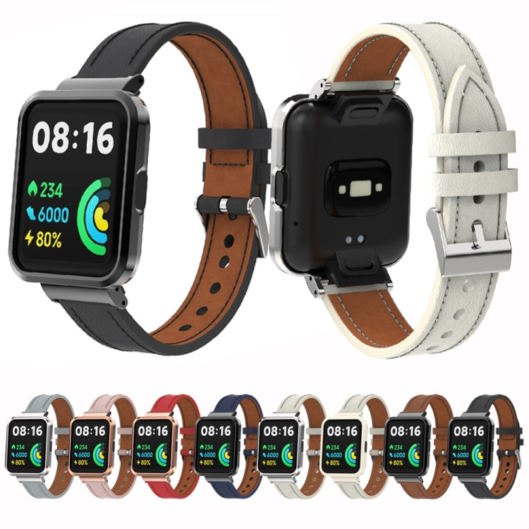 For Xiaomi Mi Watch Lite / Redmi Watch Genuine Leather Metal Case Integrated Watch Band(Warm White+Silver Case) by bashfashion