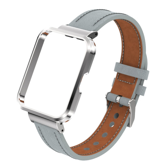 For Xiaomi Redmi Watch 2 Lite Genuine Leather Metal Case Integrated Watch Band(Light Gray) by bashfashion