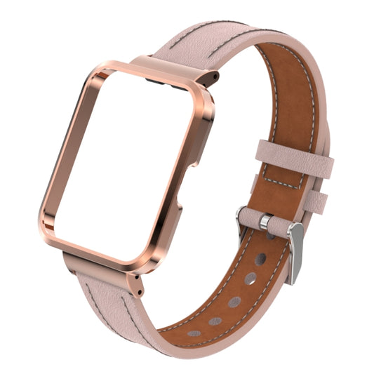 For Xiaomi Redmi Watch 2 Lite Genuine Leather Metal Case Integrated Watch Band(Light Pink) by bashfashion