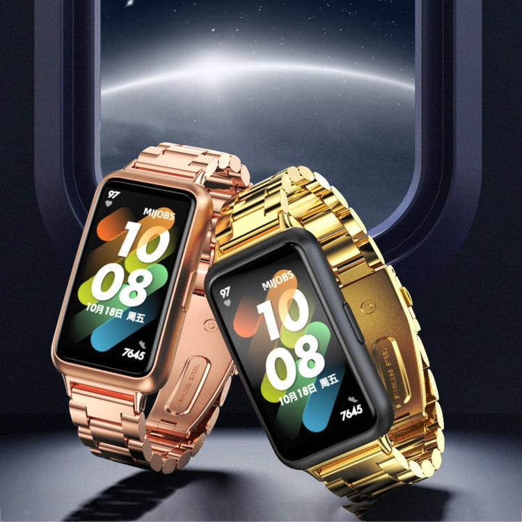 For Huawei Band 7 / 7 NFC MIJOBS Three-Bead Metal Stainless Steel Watch Band(Rose Gold) by MIJOBS