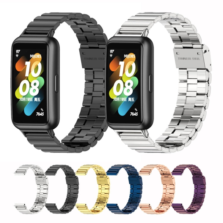 For Huawei Band 7 / 7 NFC Mijobs Bamboo Stainless Steel Metal Buckle Watch Band(Black) by MIJOBS