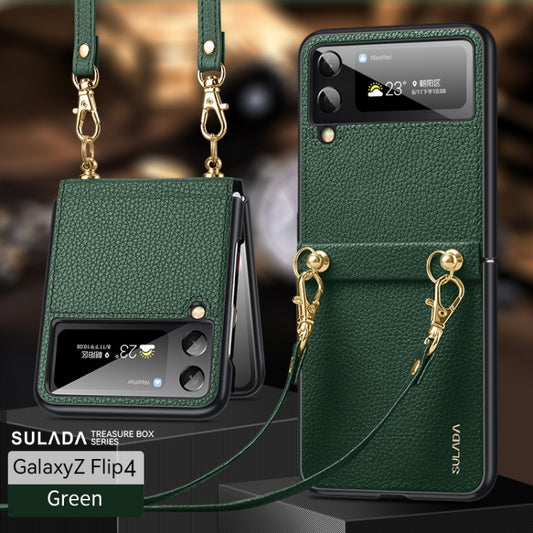 For Samsung Galaxy Z Flip4 SULADA Litchi Texture Leather + TPU Phone Case with Strap(Green) by SULADA