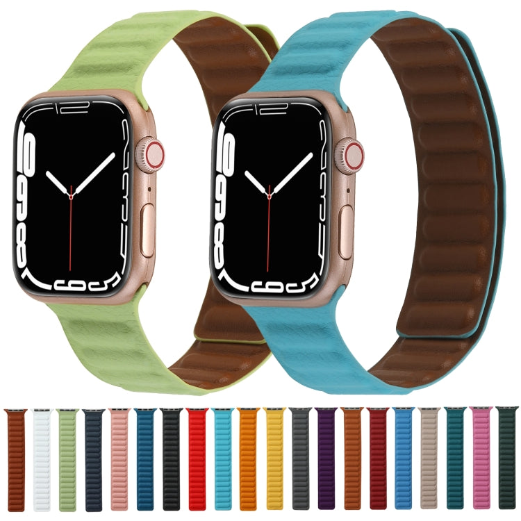 Magnetic Two-color Loop Slim Leather Watch Band For Apple Watch Ultra 49mm&Watch Ultra 2 49mm / Series 9&8&7 45mm / SE 3&SE 2&6&SE&5&4 44mm / 3&2&1 42mm(Saddle Brown) by bashfashion