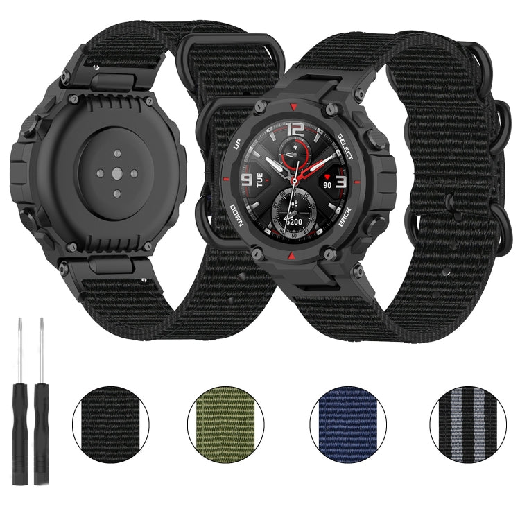 For Amazfit T-Rex / T-Rex Pro / Ares Three-ring Black Buckle Nylon Watch Band(Black) by bashfashion