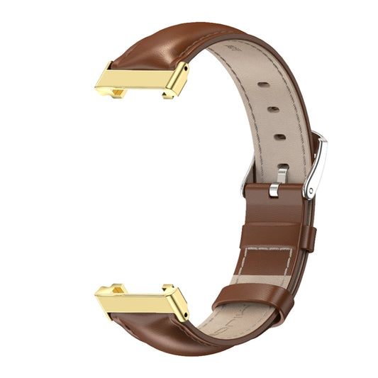 For Xiaomi Mi Band 7 Pro Mijobs Genuine Leather Top Layer Cowhide Watch Band(Brown Gold) by MIJOBS