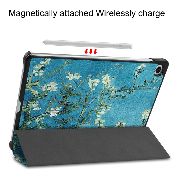 For Samsung Galaxy Tab S6 Lite P610 10.4 inch Colored Drawing Horizontal Flip Leather Case, with Three-folding Holder & Sleep / Wake-up Function(Apricot Flower) by bashfashion