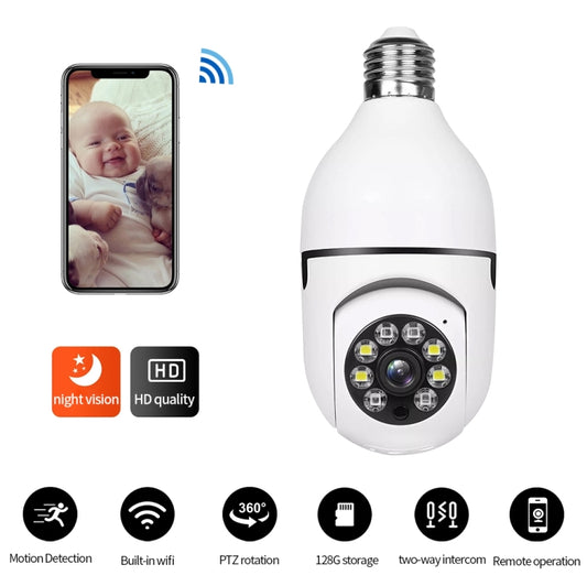 A6 2MP HD Light Bulb WiFi Camera Support Motion Detection/Two-way Audio/Night Vision/TF Card With 8G Memory Card by bashfashion