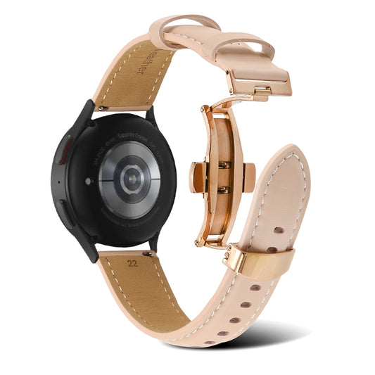 For Samsung Galaxy Watch5 40mm / 44mm Butterfly Buckle Genuine Leather Watch Band(Light Pink) by bashfashion