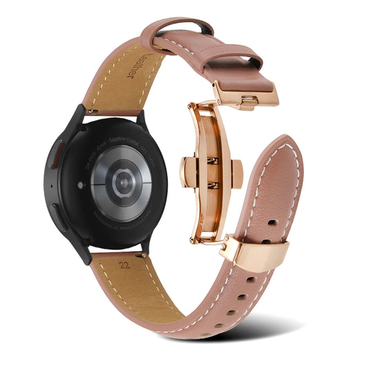 For Samsung Galaxy Watch5 40mm / 44mm Butterfly Buckle Genuine Leather Watch Band(Dark Pink) by bashfashion