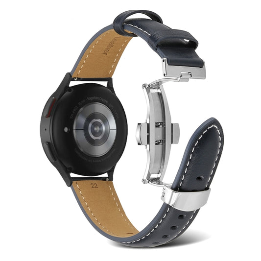 For Samsung Galaxy Watch5 40mm / 44mm Butterfly Buckle Genuine Leather Watch Band(Dark Grey) by bashfashion