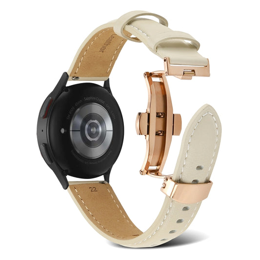 For Samsung Galaxy Watch5 40mm / 44mm Butterfly Buckle Genuine Leather Watch Band(Apricot) by bashfashion