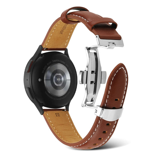 For Samsung Galaxy Watch5 40mm / 44mm Butterfly Buckle Genuine Leather Watch Band(Brown) by bashfashion