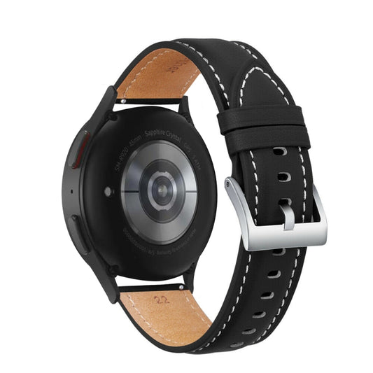 For Samsung Galaxy Watch5 40mm / 44mm Stitching Genuine Leather Watch Band(Black+Silver) by bashfashion