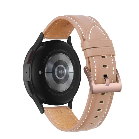 For Samsung Galaxy Watch5 40mm / 44mm Stitching Genuine Leather Watch Band(Light Pink+Rose Gold) by bashfashion