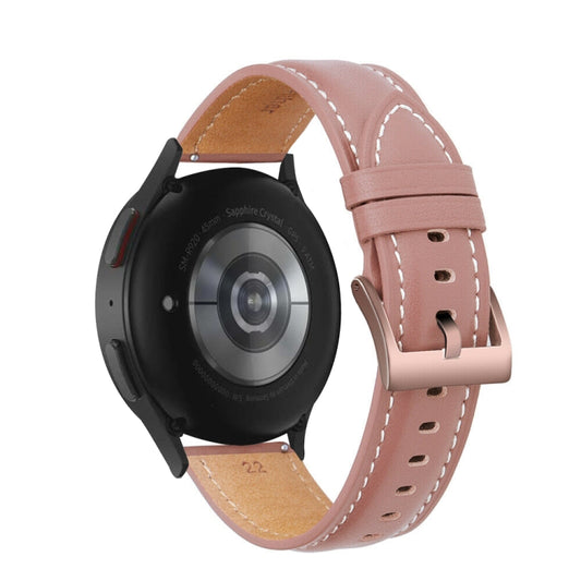 For Samsung Galaxy Watch5 40mm / 44mm Stitching Genuine Leather Watch Band(Dark Pink+Rose Gold) by bashfashion