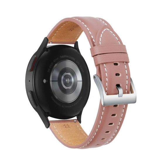 For Samsung Galaxy Watch5 40mm / 44mm Stitching Genuine Leather Watch Band(Dark Pink+Silver) by bashfashion