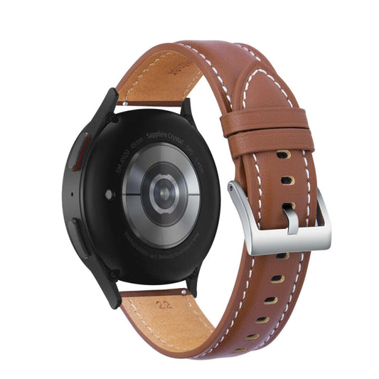 For Samsung Galaxy Watch5 40mm / 44mm Stitching Genuine Leather Watch Band(Brown+Silver) by bashfashion