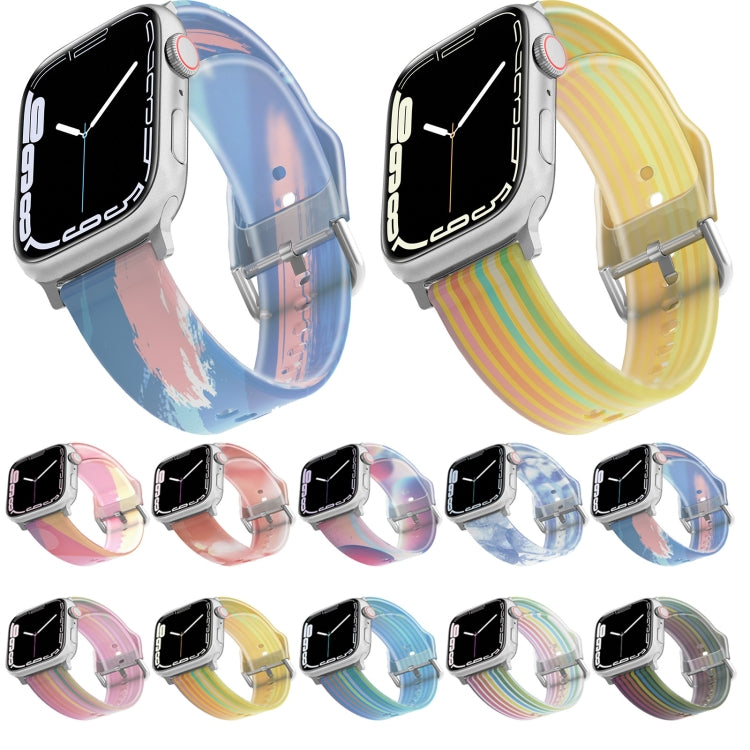 Frosted Translucent Silicone Watch Band For Apple Watch Series 9&8&7 41mm / SE 3&SE 2&6&SE&5&4 40mm / 3&2&1 38mm(Pink Rainbow) by bashfashion