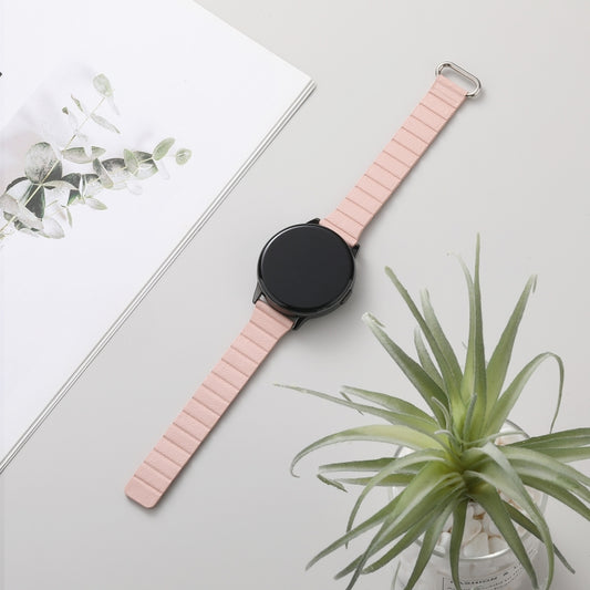 For Samsung Galaxy Watch3 45mm 22mm Magnetic Buckle Leather Watch Band(Silver+Pink) by bashfashion