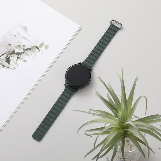 For Samsung Galaxy Watch3 45mm 22mm Magnetic Buckle Leather Watch Band(Silver+Pine Green) by bashfashion