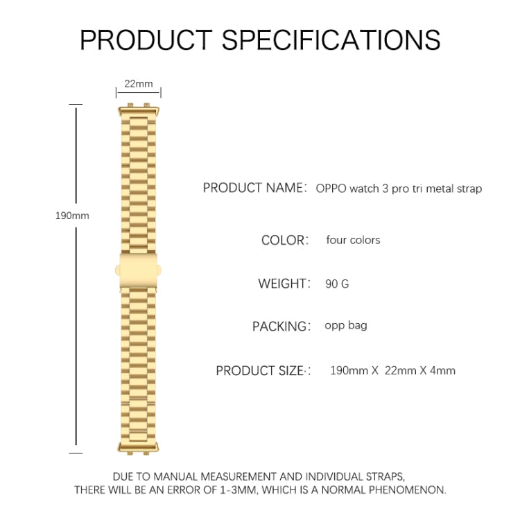 For OPPO Watch 3 Pro Three-bead Flat Buckle Stainless Steel Watch Band(Black) by bashfashion