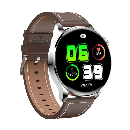 GW69 Smart Watch, Support BT Call / Heart Rate / Blood Pressure / Blood Oxygen(Sliver + Leather Strap Brown) by bashfashion