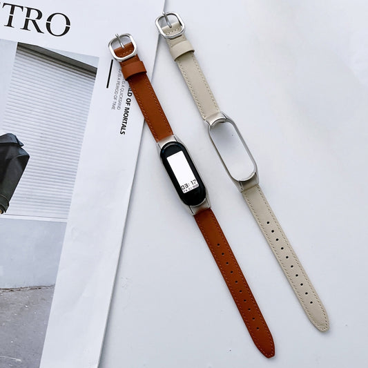 For Xiaomi Mi Band 7 Genuine Leather Watch Band(Brown) by bashfashion