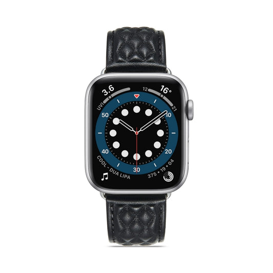 Diamond Lattice Genuine Leather Watch Band for Apple Watch Series 9&8&7 41mm / SE 3&SE 2&6&SE&5&4 40mm / 3&2&1 38mm(Black) by bashfashion