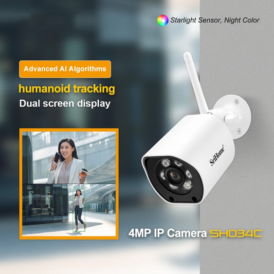 SriHome SH034C 4.0MP AI Humanoid Tracking WiFi Outdoor Surveillance Camera(EU Plug) by SriHome