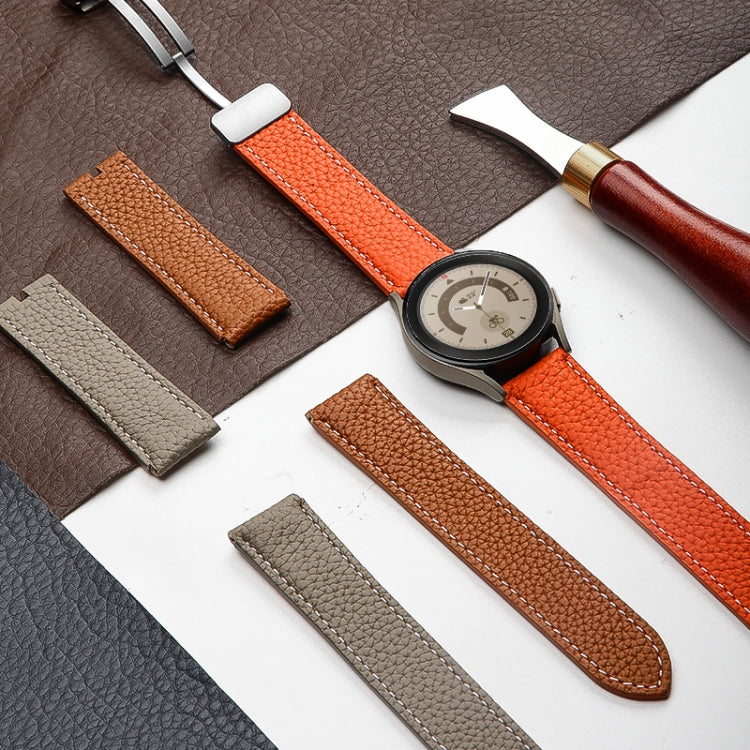 For Samsung Galaxy Watch5 40mm / 44mm Litchi Genuine Leather Watch Band Silver Buckle(Black) by bashfashion