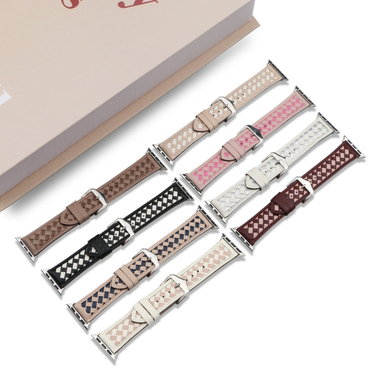 Braided Genuine Leather Watch Band for Apple Watch Ultra 49mm&Watch Ultra 2 49mm / Series 9&8&7 45mm / SE 3&SE 2&6&SE&5&4 44mm / 3&2&1 42mm(Beige+Pink) by bashfashion