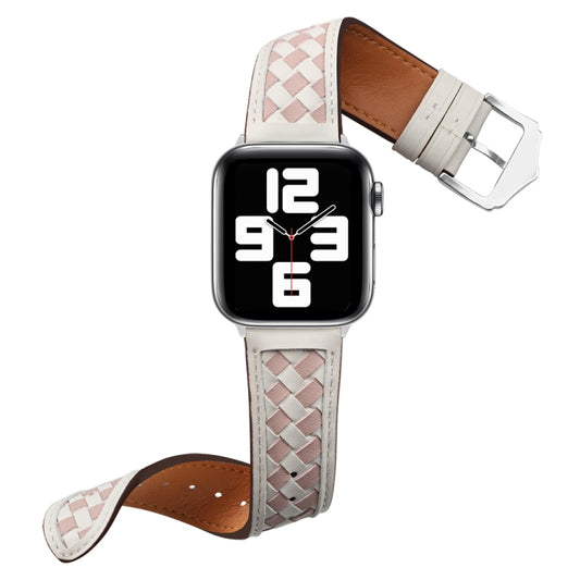 Braided Genuine Leather Watch Band for Apple Watch Series 9&8&7 41mm / SE 3&SE 2&6&SE&5&4 40mm / 3&2&1 38mm(Beige+Pink) by bashfashion