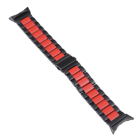 For Google Pixel Watch Three Strains Stainless Steel Metal Watch Band (Black Red) by bashfashion