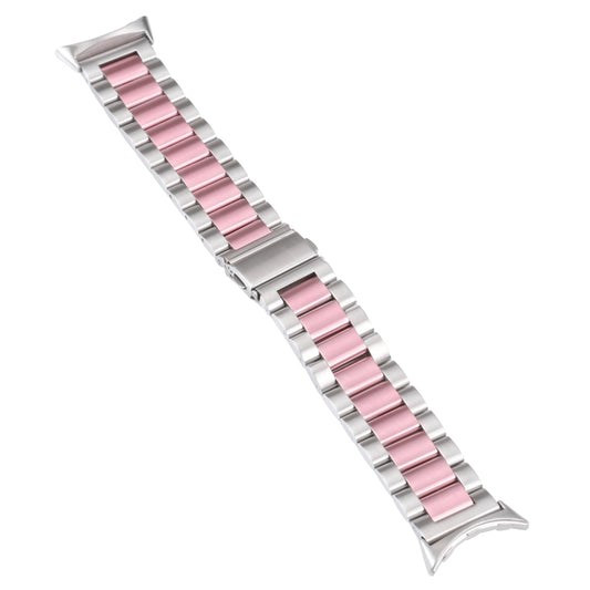 For Google Pixel Watch Three Strains Stainless Steel Metal Watch Band (Pink) by bashfashion