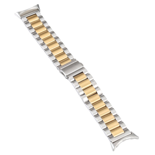 For Google Pixel Watch Three Strains Stainless Steel Metal Watch Band (Gold + Silver) by bashfashion
