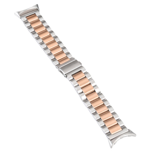For Google Pixel Watch Three Strains Stainless Steel Metal Watch Band (Silver+Rose Gold) by bashfashion